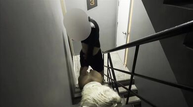 POV : Filmed a student whore and fucked her doggy style on the stairs in the dormitory CUM ON THE ASS