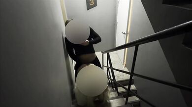 POV : Filmed a student whore and fucked her doggy style on the stairs in the dormitory CUM ON THE ASS