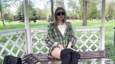 Playing with my pussy in a public park while people walk by. Risky masturbation
