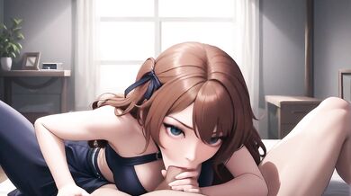AI Generated - AI Brown Hair Blue Eyes Lingerie POV Sloppy Blowjob & Titfuck Creampie