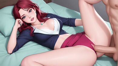 AI Generated - AI Redhead Secretary Pink Pants POV Sloppy Spread Legs Creampie