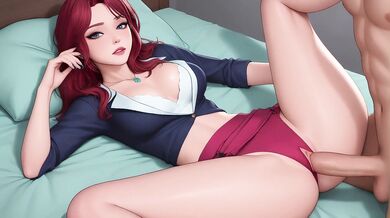 AI Generated - AI Redhead Secretary Pink Pants POV Sloppy Spread Legs Creampie