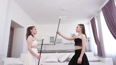 Lesbian cheerleaders get fucked in the ass