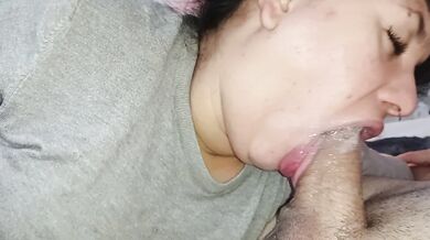 best full blowjob of her licking, drooling, sucking the dick with spit