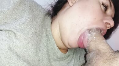 best full blowjob of her licking, drooling, sucking the dick with spit