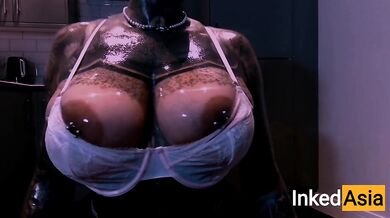 INKED ASIA - OILING MASSIVE NATURAL PORN TITS
