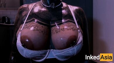 INKED ASIA - OILING MASSIVE NATURAL PORN TITS