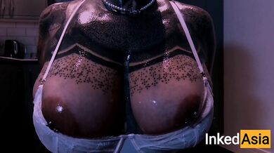 INKED ASIA - OILING MASSIVE NATURAL PORN TITS