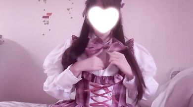 Cute girl with straight black hair indulges in pleasure by masturbation