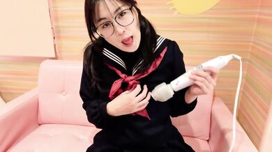 The vibrator feels so good on top of the skirt of a real sailor suit! It feels even better on top of the scarf  