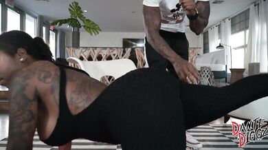 Big Booty Ebony Baddie Gets Her Cheeks Clapped By Her Personal Trainer With A BBC