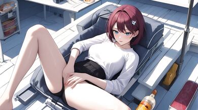 AI Generated - Purple Hair White T-Shirt Black Skirt POV Spread Legs Bedroom