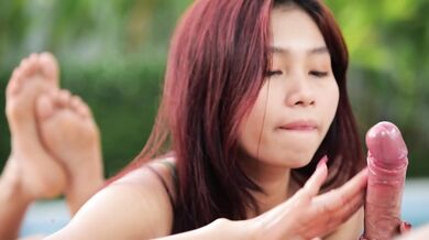 I Edged Him Poolside While He Watched Me - Asian Amateur Bikini POV Handjob