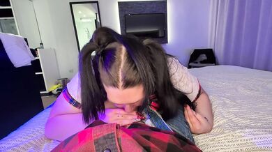 British BBW MILF dresses in a schoolgirl uniform and sucks dick POV