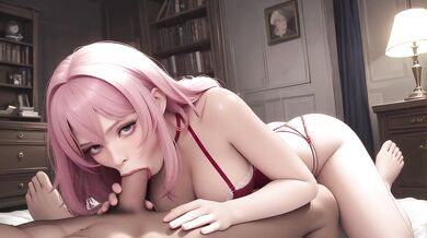 AI Generated - Sexy Pink Hair Purple Eyes POV Deepthroat Massive Tits