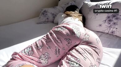 My little stepdaughter in tight pajamas gets fucked from behind
