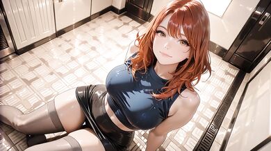 So Fucking Naughty Red Haired Beauty! Black Stockings & Glossy Skirt Twerks Cowgirl Until Squirting Everywhere