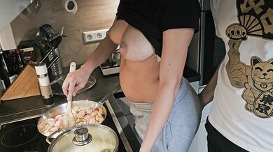 I Fucked BIG TITS MILF while she cooks me food!