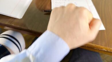 SCHOOLGIRL Jerking him Off in MATH Class under the Table - At School