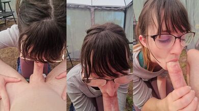 Outdoor Blowjob with Cutie Drew Berry in glasses