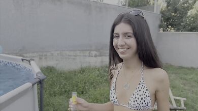 A pool party turned into a rough three-man fucking of a Russian student.
