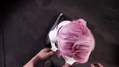 3D big boobs Asian pink hair slut cheating with young big cock