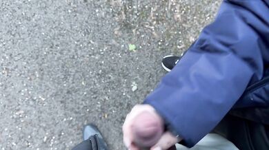 We Almost Got Caught On Our Walk TWICE. Risky handjob turns into blowjob and cum in mouth