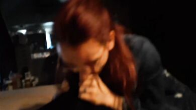 Blowjob over pants spills cum slow as tongue traces tight cocks