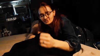 Blowjob over pants spills cum slow as tongue traces tight cocks