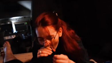 Blowjob over pants spills cum slow as tongue traces tight cocks