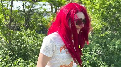 Deep blowjob inside the trees.
