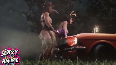 Shemale fucks girl on the side of the road.
