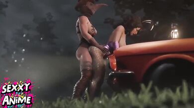 Shemale fucks girl on the side of the road.