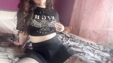 Goth girl plays with her tight little pussy
