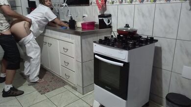 Maid had her ass used while washing dishes.