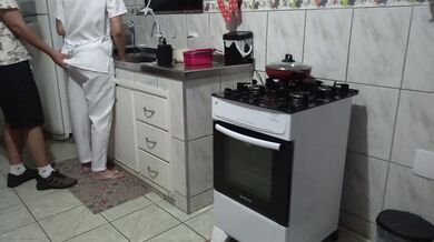 Maid had her ass used while washing dishes.