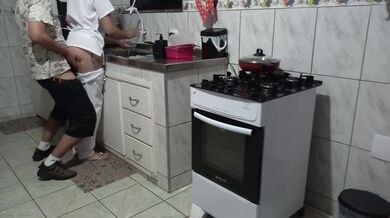 Maid had her ass used while washing dishes.