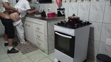 Maid had her ass used while washing dishes.