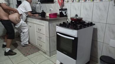 Maid had her ass used while washing dishes.