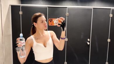Kitty always gets turned on by public training and masturbates in a public toilet