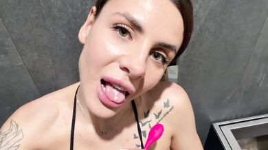 Kitty always gets turned on by public training and masturbates in a public toilet