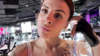 Kitty always gets turned on by public training and masturbates in a public toilet