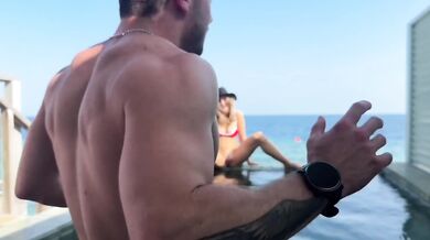 Step sis gets fucked in the pool on family vacation