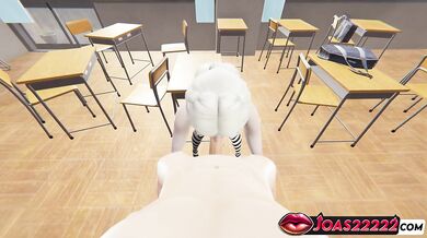 3D Hentai with Hot College Girl Nadine - Providing Handjob Service to Big Dick, Intense Sloppy Blowjob in Classroom Moaning Loudly Before Glory Hole
