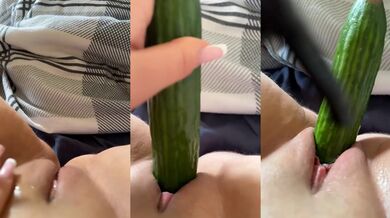 Step sis playing with cucumber
