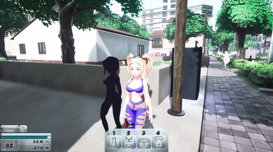 A girl in a blue dress fucks a hooligan with a strap-on on the street