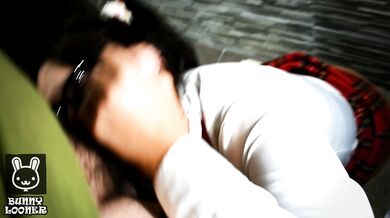 Slutty Schoolgirl gets a huge cumshot on her glasses after blowjob - Bunny Looner