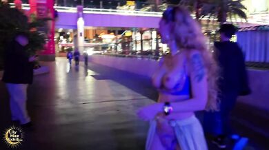 Sexy Babe Wears Sheer Lingerie on the Las Vegas Strip