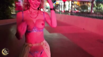 Sexy Babe Wears Sheer Lingerie on the Las Vegas Strip