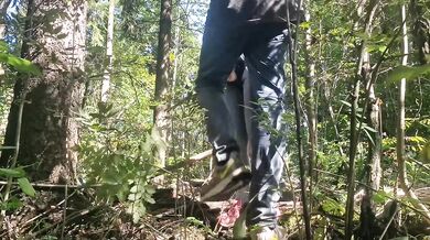 Anastasia Mistress outdoor public in the forest fucked her slave Sasha Earth in the ass strapon strapon orgasm cumshot